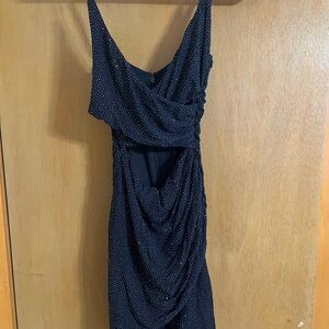 Navy Sparkle Draped Cut Out Dress